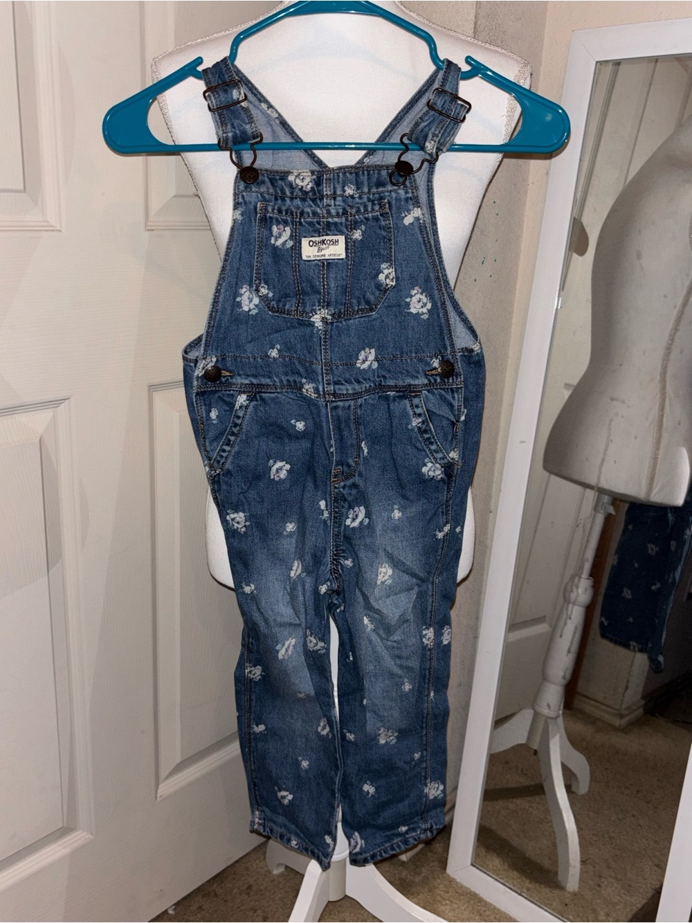 OshKosh B'gosh Blue Denim Floral Overalls